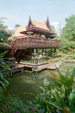 The Thai pavilion and back staircase across the lotus pond